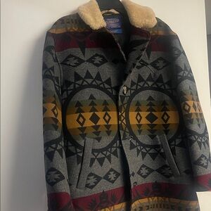 Pendleton Aztec Blanket Coat Sherpa Collar Southwestern Wool Jacket